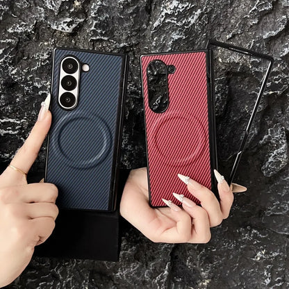 Premium Fiber Pattern Matte Phone Cases for Samsung Galaxy Z Fold 7 6 5 4 Shockproof Magnetic Wireless Charge Protective Cover