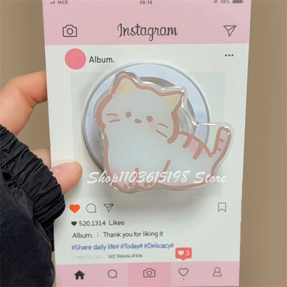 Korean Cute Cartoon Black Cat For Magsafe Magnetic Phone Griptok Phone Holder Stand Universal Phone Ring Grip Tok For iPhone 15