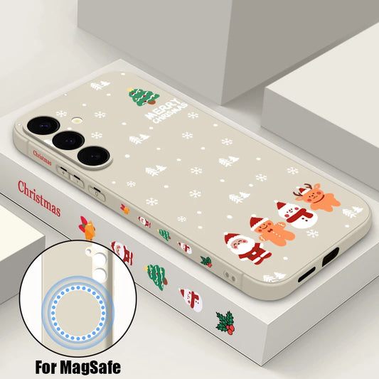 Christmas Tree Magnetic Case For Samsung Galaxy S25 S23 S24 Ultra S22 Plus S24 FE For Magsafe Wireless Charge Lanyard Soft Cover