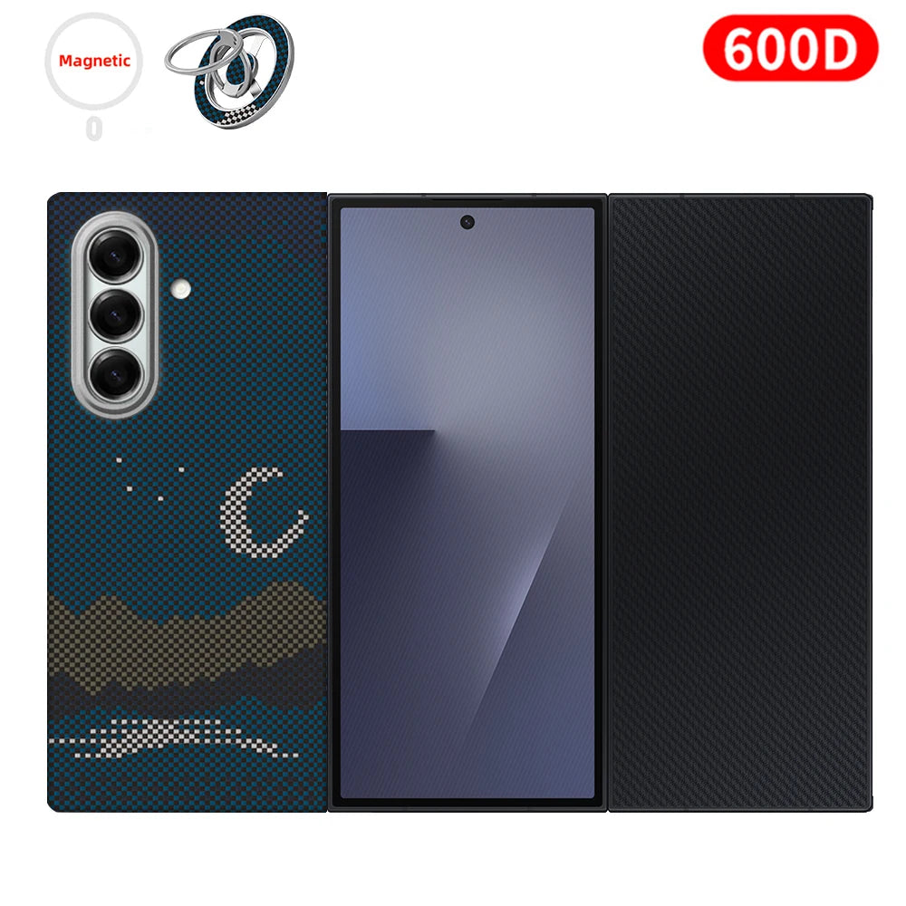 For samsung galaxy z trifold aramid case 600d kevlar carbon aramid fiber fabric thin hard cover magnetic balck Slim light premiu