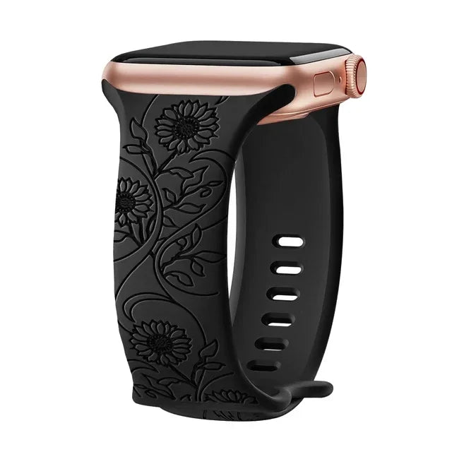 Engraved Band for Apple Watch Strap 46mm 44mm 42mm 41mm 40 45mm Ultra 3 2 49mm Floral Bracelet Iwatch Series 11 10 9 8 7 SE 6 5