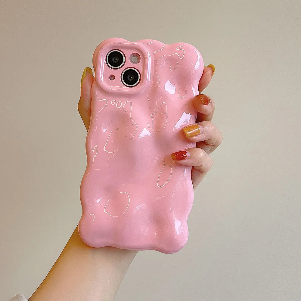 Japan Korea 3D Meteorite Pearl Cream White Soft IMD Phone Case For iPhone 14 15 16 13 12 Pro Max 11 Fashion Wave Bumper Cover