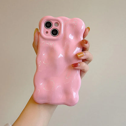 Japan Korea 3D Meteorite Pearl Cream White Soft IMD Phone Case For iPhone 14 15 16 13 12 Pro Max 11 Fashion Wave Bumper Cover
