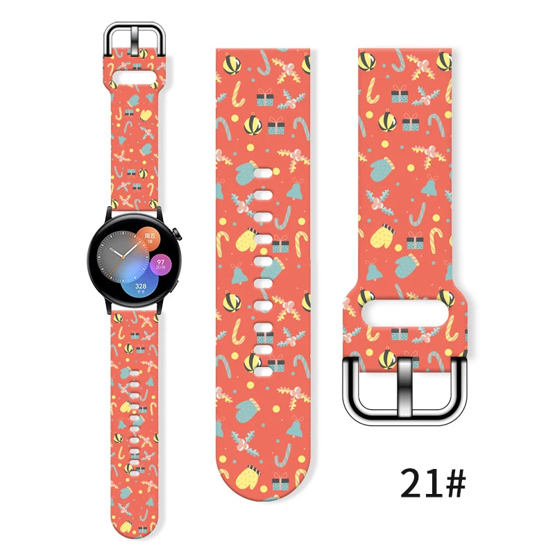20MM Christmas Series 4 Printed strap for Samsung Galaxy Watch 7/6 40mm 44mm Band Replaceable Bracelet for Xiaomi Huawei Watch