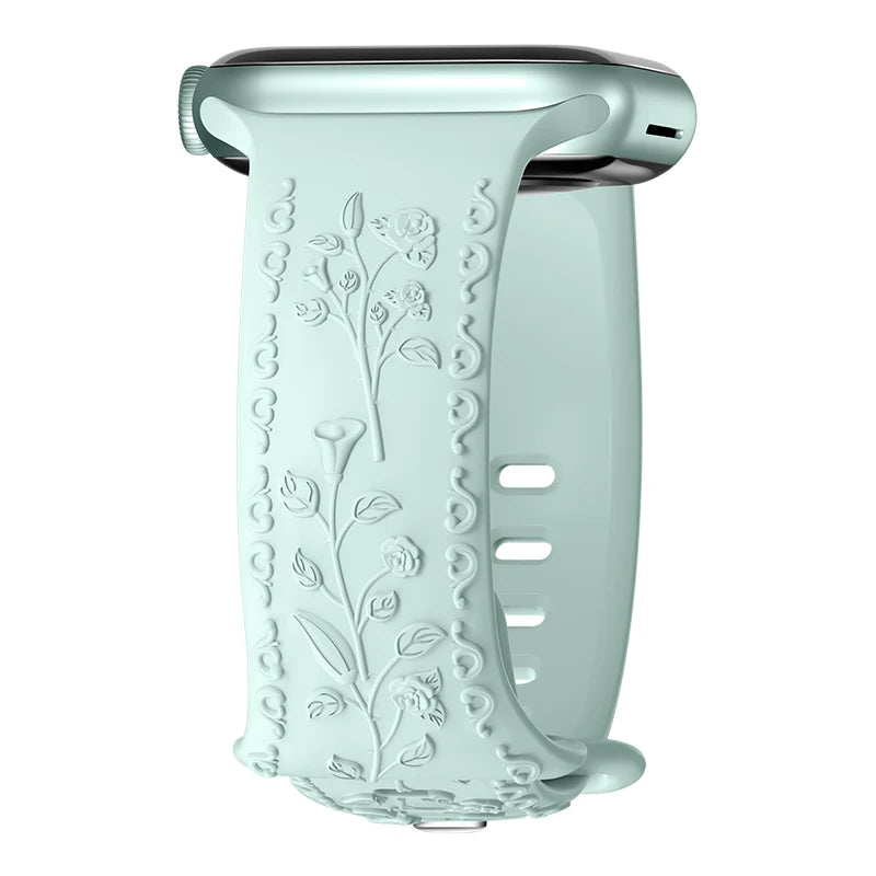 Flower Engraved Strap For Apple Watch Band 44mm 45mm 41mm 40mm 49mm 46mm 42mm Bracelet iwatch Series 11 10 SE 9 8 7 6 5 Ultra 2