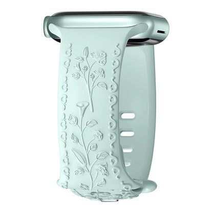 Flower Engraved Strap For Apple Watch Band 44mm 45mm 41mm 40mm 49mm 46mm 42mm Bracelet iwatch Series 11 10 SE 9 8 7 6 5 Ultra 2