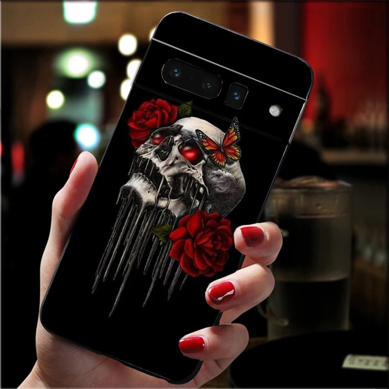 Skull Flower Art Phone Case For Google Pixel 10 9 Pro XL 9A 8 7 6 Pro Pixel 8A 7A 6A Pixel 8 7 6 5