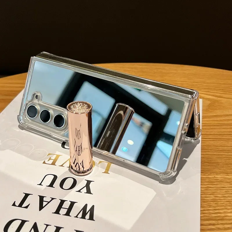 for Samsung fold7 Mirror Make Up Acrylic Airbag Bumper Case for Samsung Galaxy Z Fold 7 6 5 4 3 ZFold Hard Shockproof Ins Cover