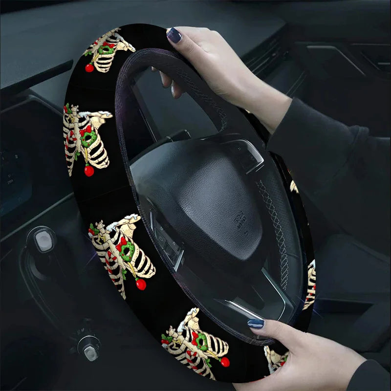 Christmas Skeleton Pattern Steering Wheel Cover Anti-Slip, Easy Installation, Fit for Cars SUV Removable Protective Accessory