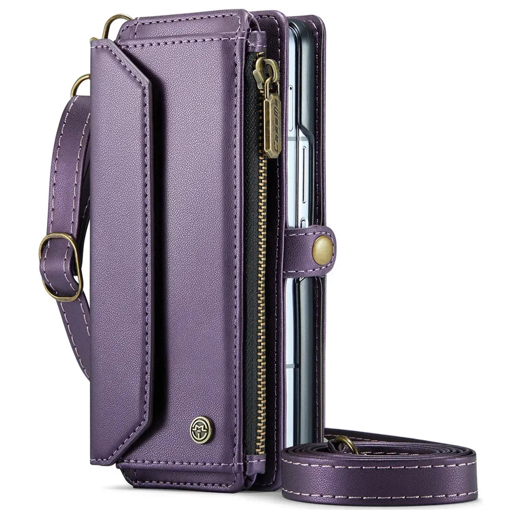 Crossbody Purse for Samsung Galaxy Z Fold 7 Fold5 Fold 4 3 Fold 6 Leather Flip Case Book Wallet Coque Retro Vintage Card Slots