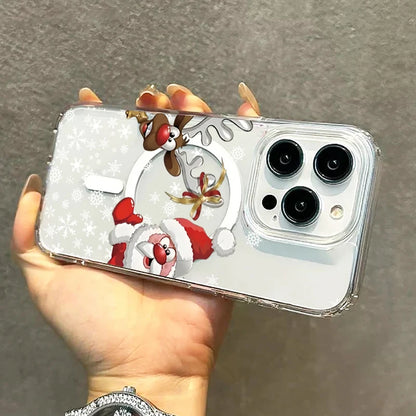 Magnetic Christmas Santa Reindeer Phone Case for For iPhone 17 Air 16 15 14 13 12 11 Pro 16E 17Air XR 7 8 Plus Acrylic Cover
