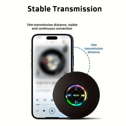 Mini Portable Wireless Bluetooth Speaker - IPX4 Waterproof LED Loudspeaker with Large Suction Cup for Outdoor, Bathroom & Travel