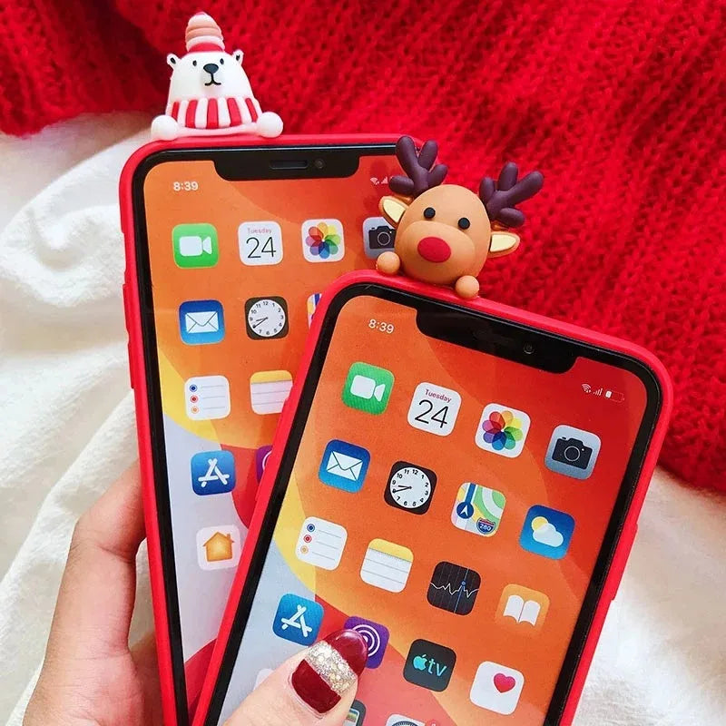 3D Santa Claus Christmas Tree Gloves Case For iPhone 16 13 12 15 14 Pro Max 13 12 Mini 14 16 15 Pro 16E SE4 Snowflake Elk Cover