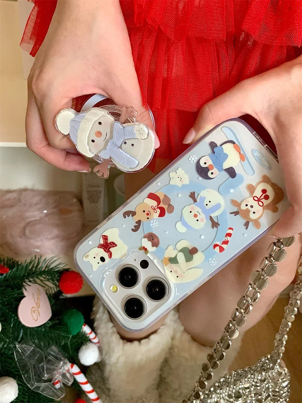 3D Cartoon  Christmas Snowman magnetic holder Phone Case for Iphone16 15 14 13 ProMax Shockproof  Soft Cute Anti-drop Back Cover