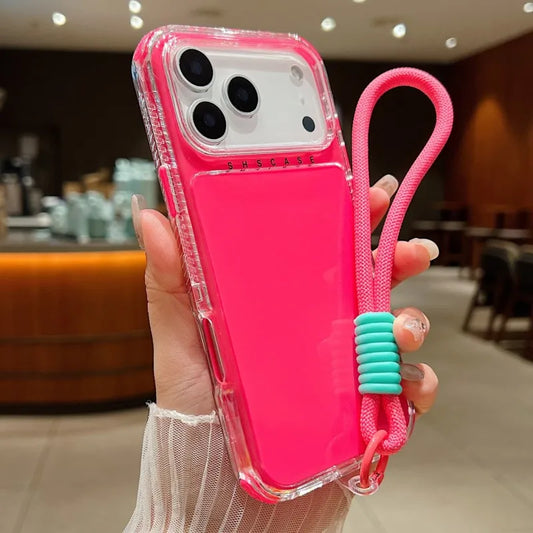 Luxury Candy Color Shockproof Case for iPhone 17 Air 16 15 14 Plus 13 12 11 Pro Max Hybrid Bumper Armor With Lanyard Strap Cover