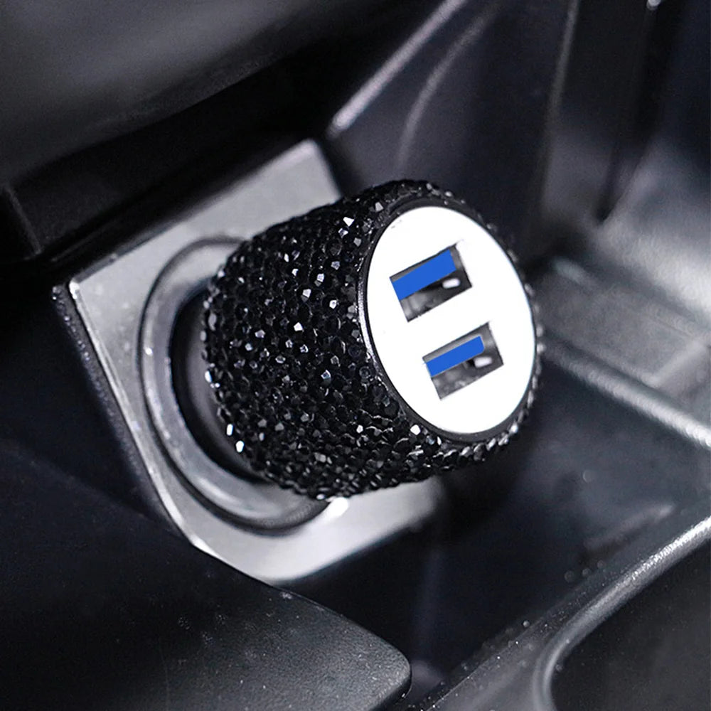 Car Bling USB Styling Diamond Car Accessories Interior Car Dual USB Charger Port Fast Adapter Car Accessories Interior for Woman