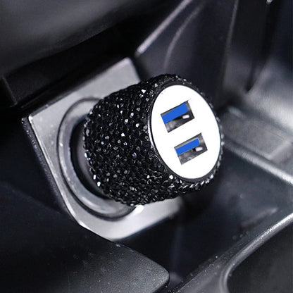 Car Bling USB Styling Diamond Car Accessories Interior Car Dual USB Charger Port Fast Adapter Car Accessories Interior for Woman