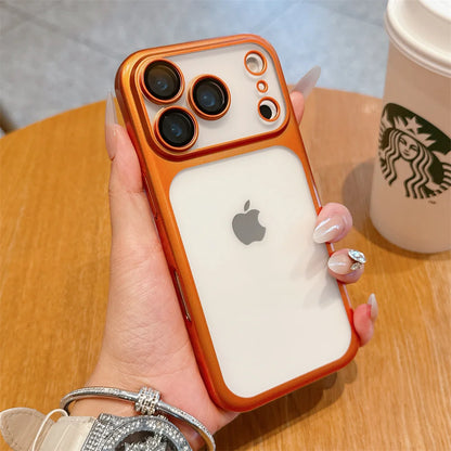 Luxury Frosted Transparent Matte Phone Case For iPhone 17 Pro Max Full Lens Protection Metallic Color Frame Armor Back Cover