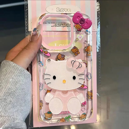 Hello Kitty Black Sexy Beach Phone Case For iPhone 16 15 14 13 12 11 Pro Max XR XS MAX 7 8 Plus Y2K Pink Girl Laser ShiningCover