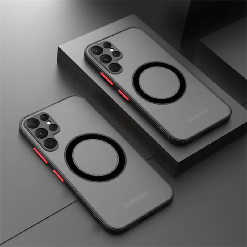 for Samsung Galaxy S25 S24 S23 S22 S21 Ultra Plus FE Note 20 Case Wireless Charge Magnet Magsafe Skin Soft Cover Shell Fundas