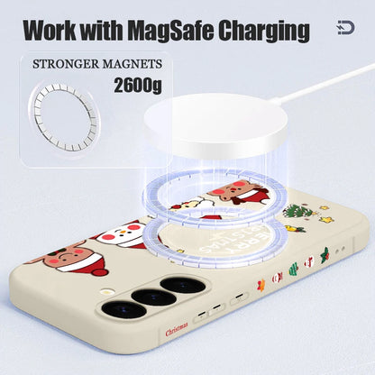 Christmas Snowman Magnetic Lanyard Case For Samsung Galaxy S23 S24 Ultra S22 Plus S21 S24 FE For Magsafe Wireless Charge Cover