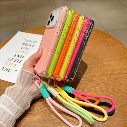 Luxury Candy Color Shockproof Case for iPhone 17 Air 16 15 14 Plus 13 12 11 Pro Max Hybrid Bumper Armor With Lanyard Strap Cover
