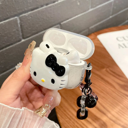 Cute Pink Black Hello KT Cat Cover for AirPods 4 Cartoon Earphone Case for Airpods Pro2 Pro 3 2 1 Protective Cover with Keychain