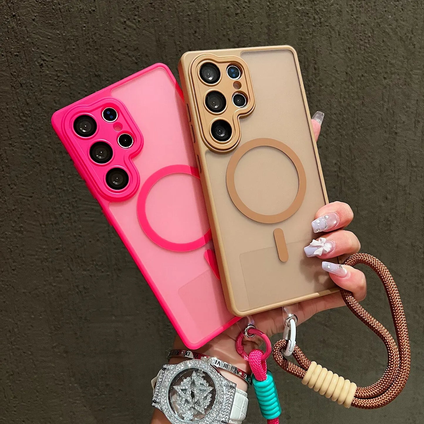 New Matte Translucent With Lanyard Shockproof Magnetic Cover for Samsung Galaxy S25 Edge S24 S23 Ultra Plus S24FE Magsafe Case