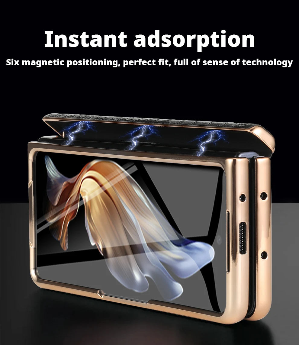 LANGSIDI Brand Luxury Genuine Leather Shockproof Case for Samsung Galaxy Z Fold 3 4 5 6 Magnetic Hinge Protective Stand Cover