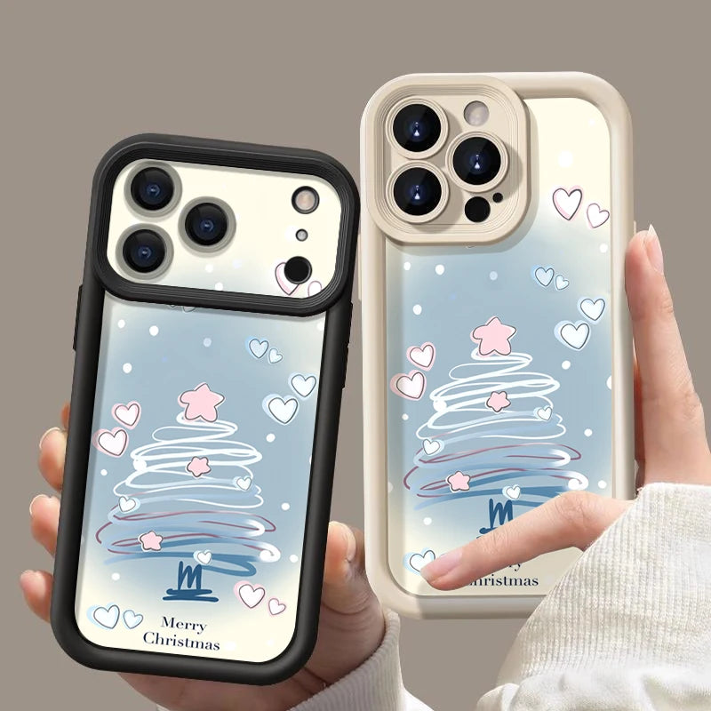 Blue Christmas Tree Phone Case For iPhone 17 16 15 14 13 12 Pro Max 16 17 Pro 11 16e 17 Air Shockproof Soft TPU Silicone Cover