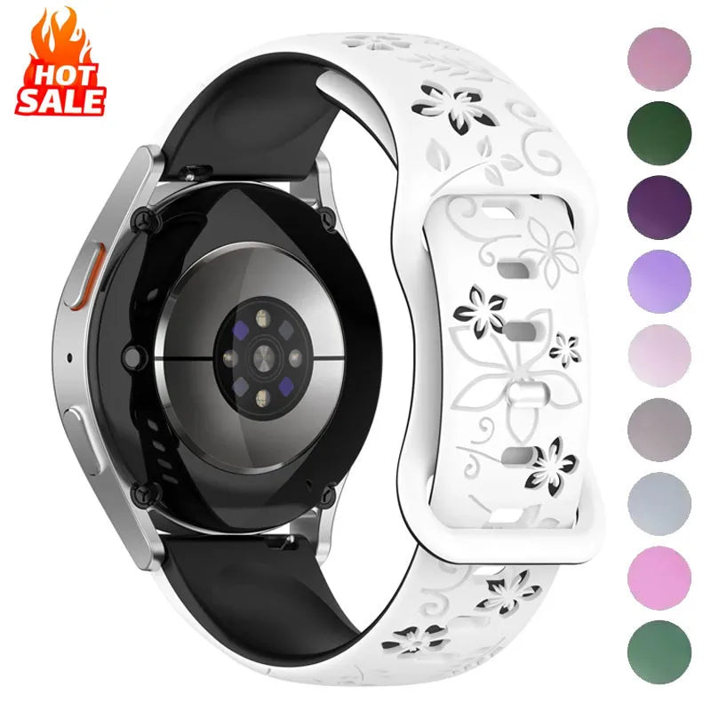 Two-color Flower Design Floral Engraved Silicone Strap 18/20/22mm, For Amazfit GTR, Huawei,Garmin Samsung Galaxy Watch 7 6 5 4
