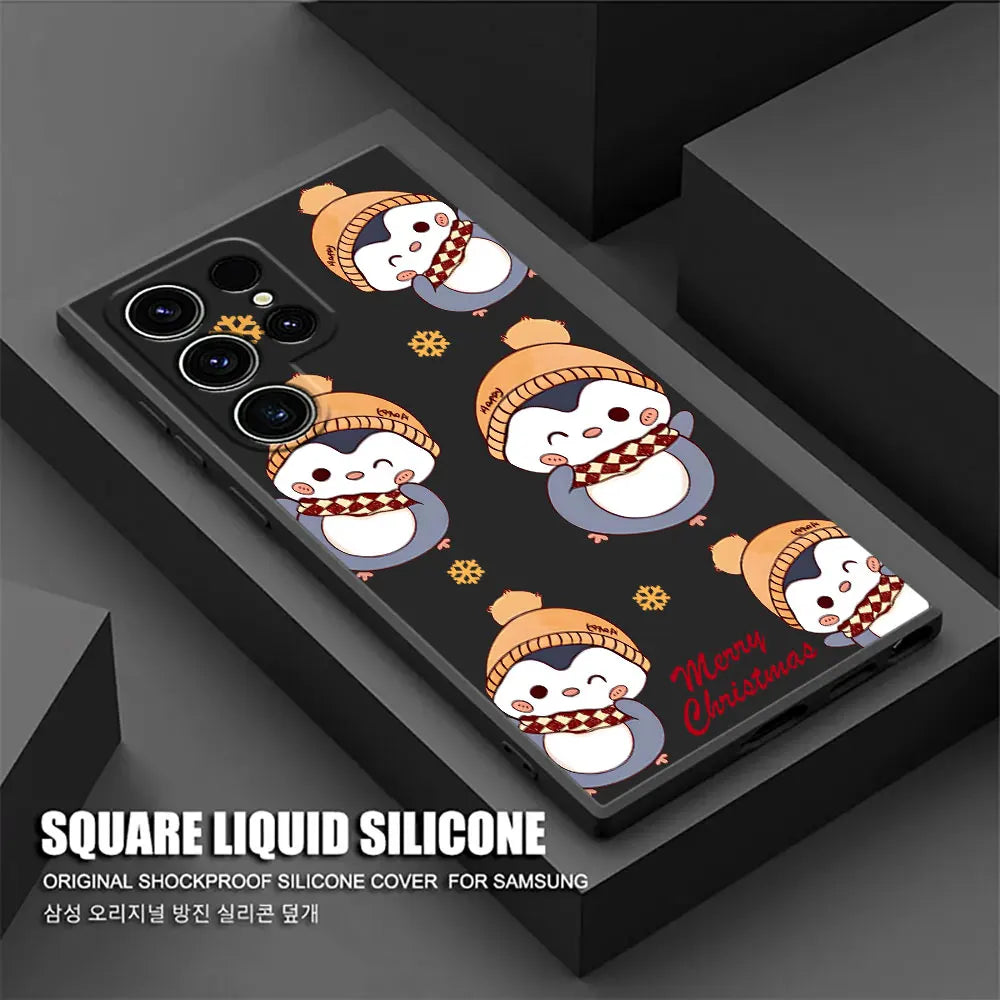 Cute Christmas Elk Snowman Phone Case For Samsung Galaxy S25 FE Cases S25 S24 S23 S21 Ultra S20 S24 FE S22 Plus Note 20 10 Cover