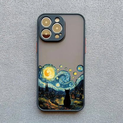 Artistic Black Cat Starry Night Phone Case For iPhone 15 14 13 12 11 Pro Max 12 16 Mini XS X XR 8 7 14 15 Plus Shockproof Shells