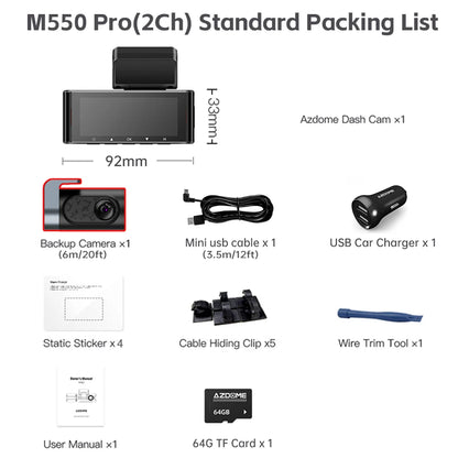AZDOME 4K Dash Cam M550 Pro Built-in 5.8Ghz WiFi GPS Car DVR Upgrade AZDOME M550 Night Vision Parking Monitor Support Rear Cam
