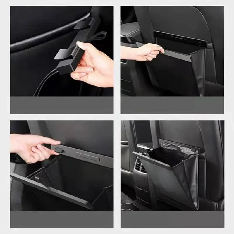 Car Trash Bag Leather Front-Row Hanging Garbage Bin Foldable Waterproof Storage Bucket Rubbish Bag Car Interior Accessories