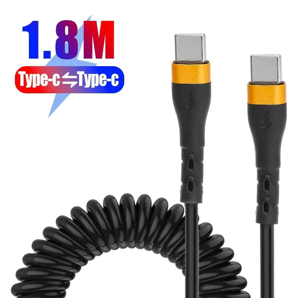 PD 120W Type C To Type C Cable 5A Fast Charge USB C Spring Car Charger Cable For iPhone 15 Series Xiaomi 12 Samsung S23 Macbook