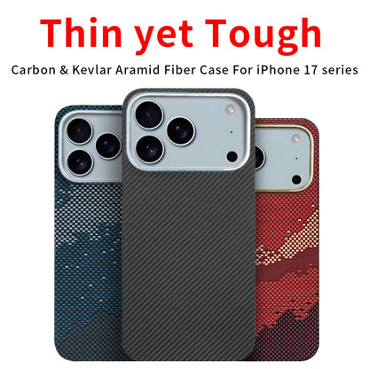 For iPhone 17 pro max case carbon 600d kevlar aramid fiber magsafe fabric thin hard 17 Air cover magnetic balck Slim light red