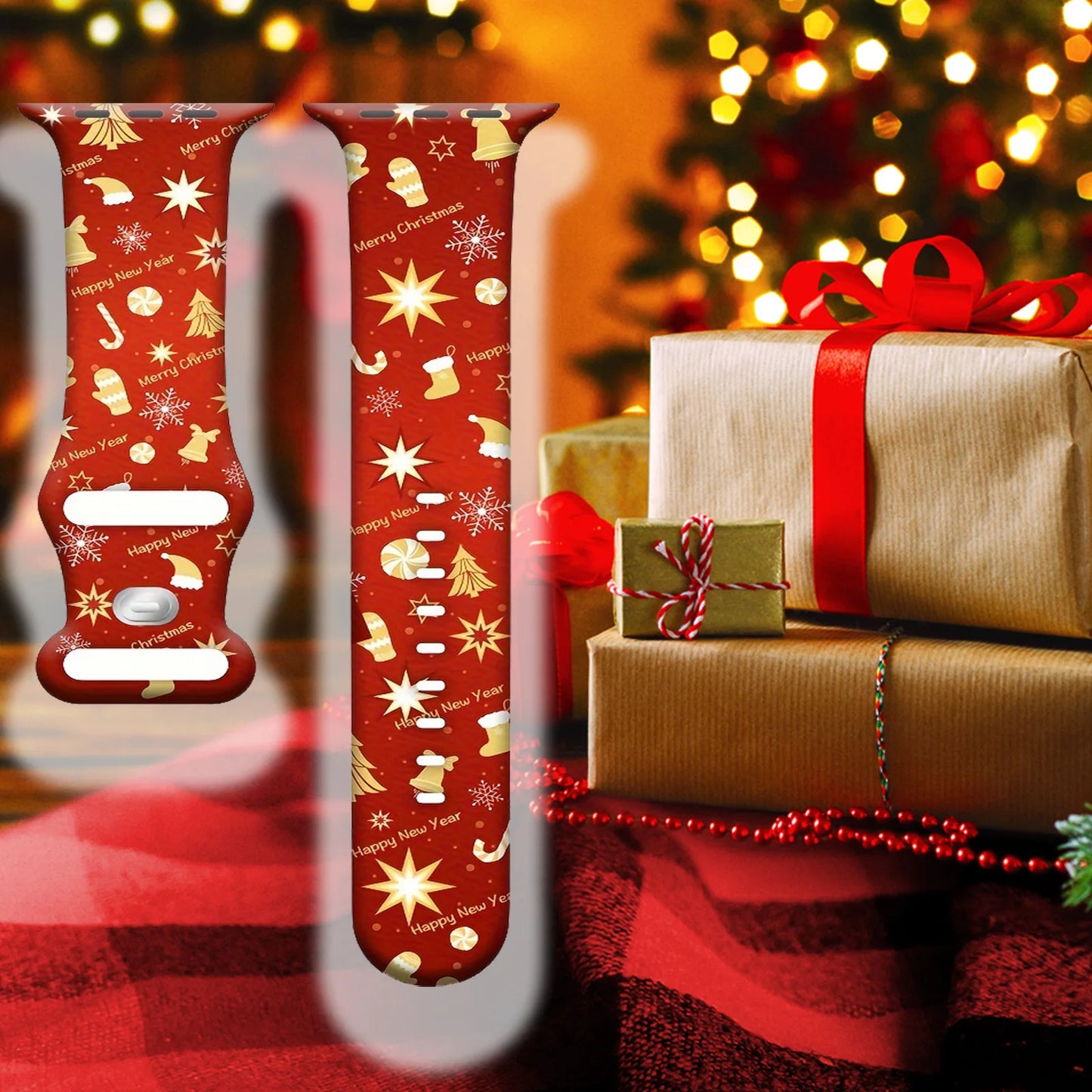 Christmas Straps for Apple Watch band 44mm 40mm 46mm 49 41mm 45 42mm 38 Printed Silicone Bracelet iwatch series 11 10 9 8 7 6 5