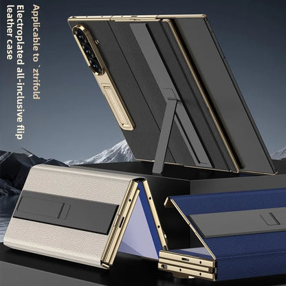For Samsung Galaxy Z TriFold Case Luxury PU Leather Bracket Stand Glass Film Protective Back Cover For Z TriFold Phone Shell
