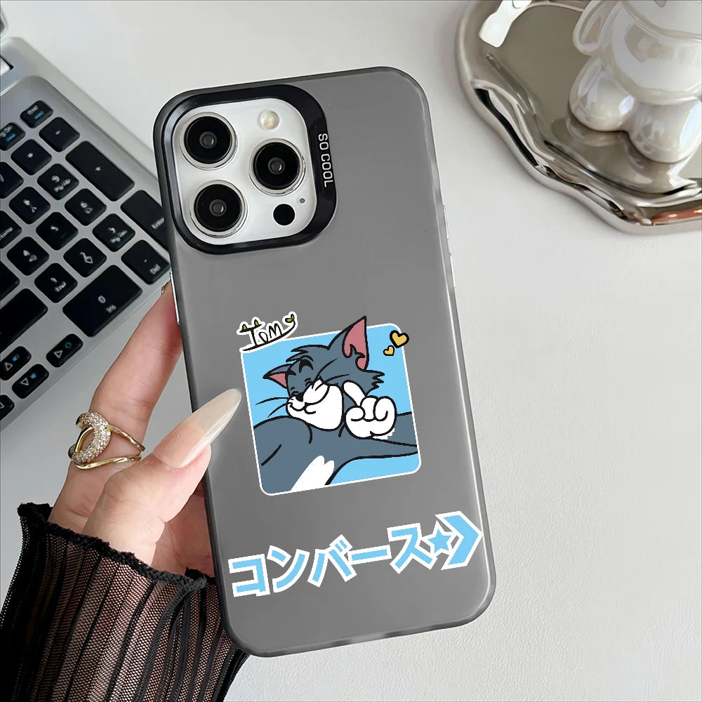 Miniso Tom And Jerry Phone Case For iPhone 16 15 14 13 12 11 Pro Max Independent Metal Button Electroplating Mobile