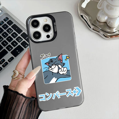 Miniso Tom And Jerry Phone Case For iPhone 16 15 14 13 12 11 Pro Max Independent Metal Button Electroplating Mobile