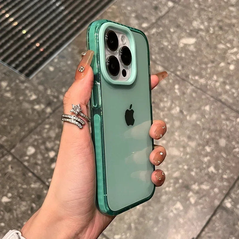 Luxury Transparent Airbag Phone Case For iPhone 17 16 15 14 13 12 11 Pro Max Plus 17 Air Contrasting Bumper Shockproof TPU Cover