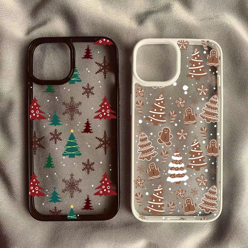 Christmas Tree Snowman Transparent Phone Case For iPhone 17 16 15 Pro Max Plus 14 13 12 11 17 Air Fashionable Shockproof Cover