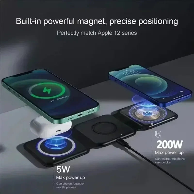 Foldable 3-in-1 Wireless Charger Dock For iPhone 16 15 14 13 12 Pro Max Apple Watch 10/9/8/7/6/5 AirPods Pro Fast Charging Pad