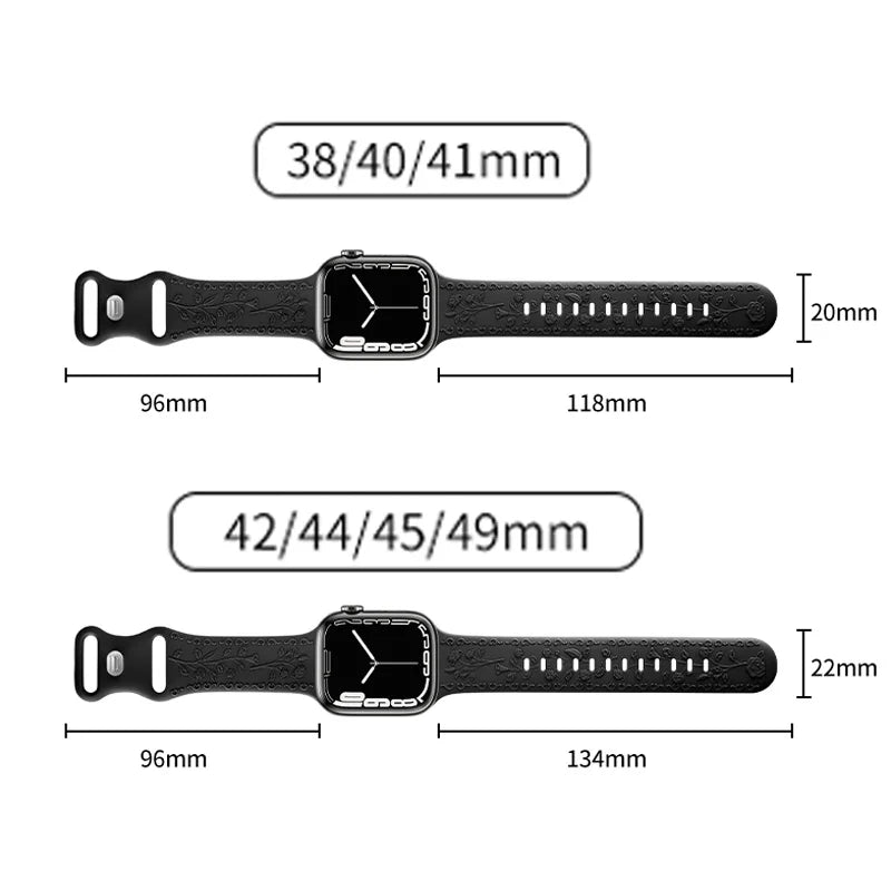 Flower Engraved Strap For Apple Watch Band 44mm 45mm 41mm 40mm 49mm 46mm 42mm Bracelet iwatch Series 11 10 SE 9 8 7 6 5 Ultra 2