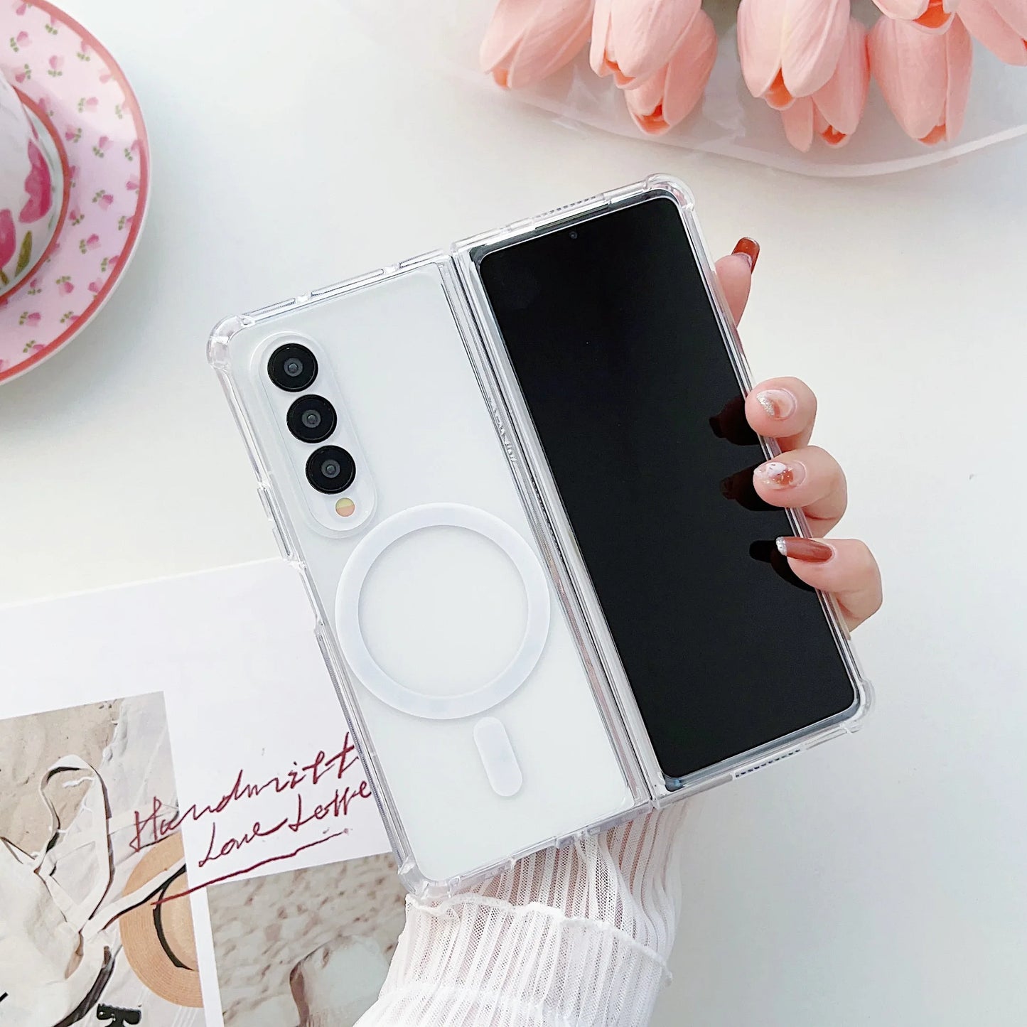 Magsafe Wireless Charging Case For Samsung Galaxy Z Fold 6 5 4 3 Z Fold3 Fold4 Fold5 Fold6 Transparent Shockproof Phone Cover