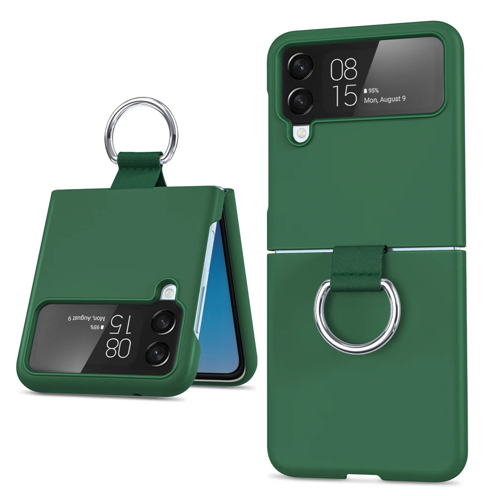 Luxury Matte PC Armor Finger Ring Grip Case For Samsung Galaxy Z Flip ZFlip 6 5 4 3 Zflip6  Zflip5 Zflip4 Zflip3 Candy Funda