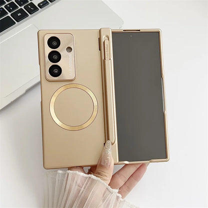 With Protector Glass For Samsung Galaxy Z Fold 7 6 5 4 3 TriFold Case Magnetic wireless charging Cover Shockproof Armor Film Pen