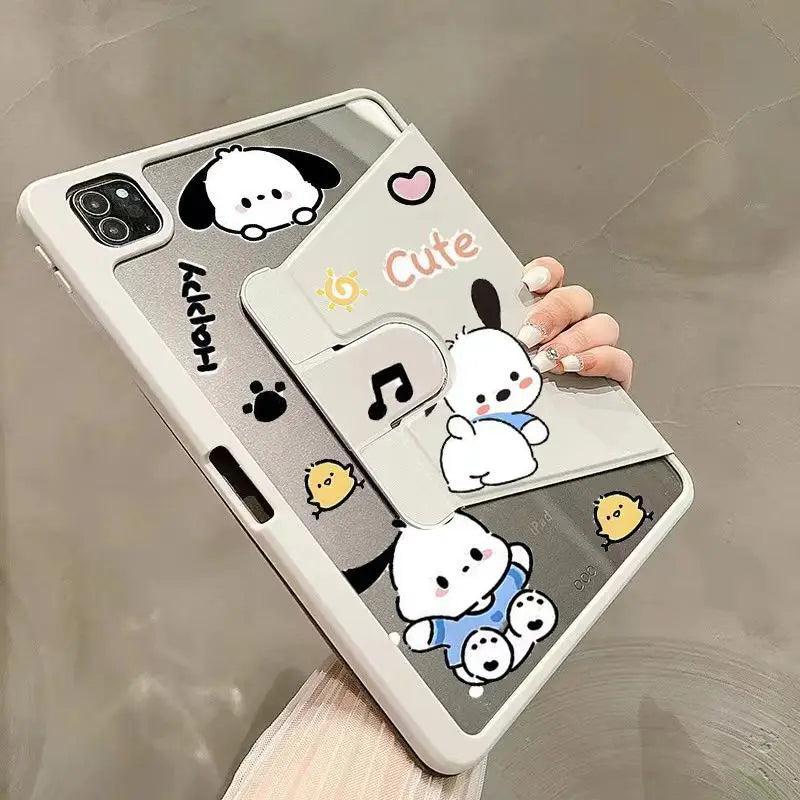 Sanrio Pochacco Cartoon Case For Pro 2020 11in 8th 9th 10th Generation Air 3 4 5 Mini 6 2017 2018 9.7 With Pen Slot Rotate Cover