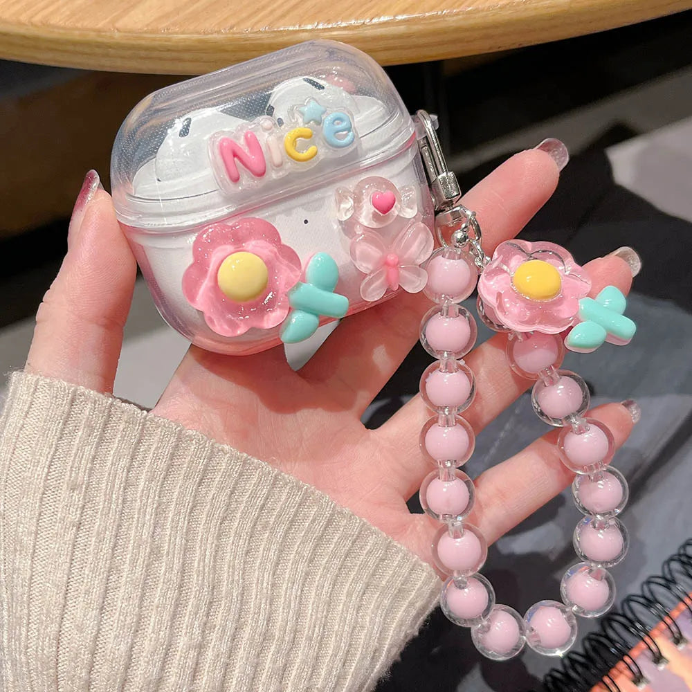 Diy Flowers Butterfly Decorate Cover For Samsung Buds 3 Pro Case Soft TPU Protective Fundas For Galaxy Buds3 Buzz 3 Pro Bracelet
